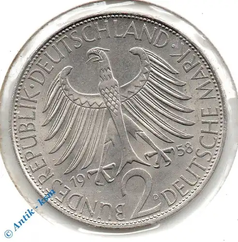 Kursmünze Deutschland , 2 Mark münze von 1958 D , Max Planck , vz+ bis stgl , Jäger 392 , Bundesrepublik Deutschland