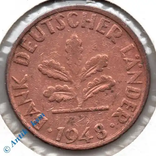 Kursmünze Deutschland , 1 Pfennig 1948 D , ss+ bis vz , Jäger 376 , Bank Deutscher Länder