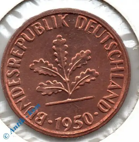 Kursmünze Deutschland , 1 Pfennig 1950 J , vz bis stgl , Jäger 380 , Bundesrepublik Deutschland