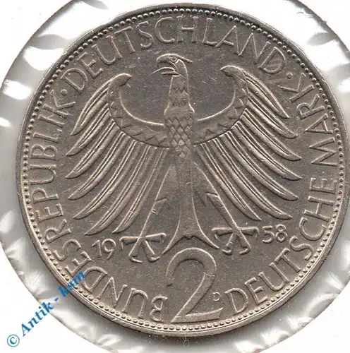 Kursmünze Deutschland , 2 Mark Münze von 1958 D , Max Planck , ss+ bis vz , Jäger 392 , Bundesrepublik Deutschland