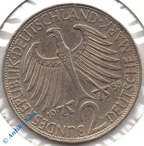 Kursmünze Deutschland , 2 Mark Münze von 1958 F , Max Planck , ss+ bis vz , Jäger 392 , Bundesrepublik Deutschland
