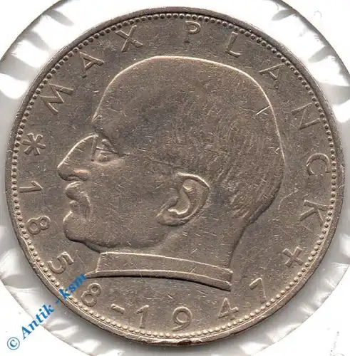 Kursmünze Deutschland , 2 Mark Münze von 1958 F , Max Planck , ss+ bis vz , Jäger 392 , Bundesrepublik Deutschland