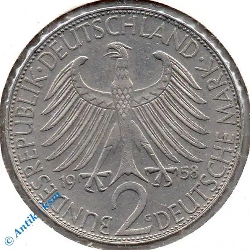Kursmünze Deutschland , 2 Mark Münze von 1958 G , Max Planck , ss bis vz , Jäger 392 , Bundesrepublik Deutschland