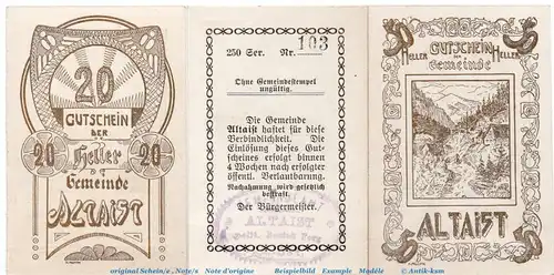 Notgeld der Gemeinde Altaist S.23.IV.D.b Gold , Set mit 3 Scheinen in kfr. o.D. Notgeld Oberösterreich