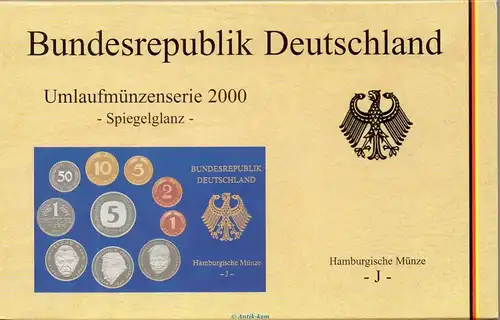 Kursmünzen Satz Deutschland , KMS von 2000 J , Spiegelglanz PP , Jäger 180 , Bundesrepublik Deutschland