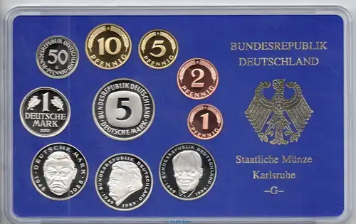 Kursmünzen Satz Deutschland , KMS von 2001 G , Spiegelglanz PP , Jäger 180 , Bundesrepublik Deutschland