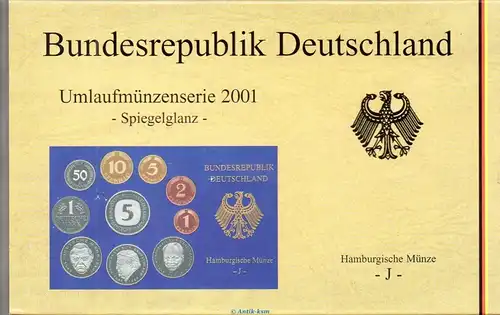 Kursmünzen Satz Deutschland , KMS von 2001 J , Spiegelglanz PP , Jäger 180 , Bundesrepublik Deutschland