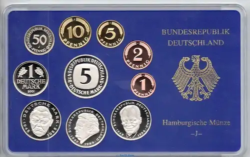 Kursmünzen Satz Deutschland , KMS von 2001 J , Spiegelglanz PP , Jäger 180 , Bundesrepublik Deutschland
