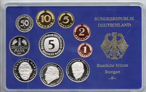 Kursmünzen Satz Deutschland , KMS von 2001 F , Spiegelglanz PP , Jäger 180 , Bundesrepublik Deutschland