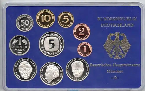 Kursmünzen Satz Deutschland , KMS von 2001 D , Spiegelglanz PP , Jäger 180 , Bundesrepublik Deutschland