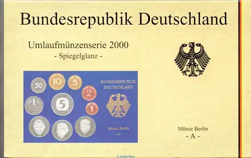 Kursmünzen Satz Deutschland , KMS von 2000 A , Spiegelglanz PP , Jäger 180 , Bundesrepublik Deutschland