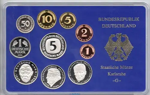 Kursmünzen Satz Deutschland , KMS von 2000 G , Spiegelglanz PP , Jäger 180 , Bundesrepublik Deutschland