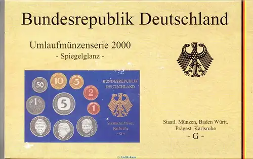 Kursmünzen Satz Deutschland , KMS von 2000 G , Spiegelglanz PP , Jäger 180 , Bundesrepublik Deutschland