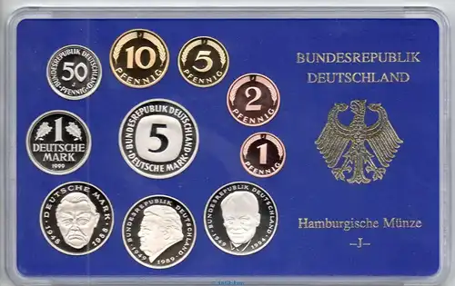 Kursmünzen Satz Deutschland , KMS von 1999 J , Spiegelglanz PP , Jäger 180 , Bundesrepublik Deutschland