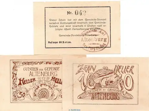 Notgeld der Gemeinde Altenburg S.26.IV.D.c braun , Set mit 3 Scheinen in kfr. o.D. Notgeld Oberösterreich