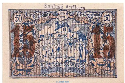 Notgeld der Gemeinde Grünburg S.303.IV.g Schluss-Aufl. 15 Heller Schein in kfr. o.D. Notgeld Oberösterreich