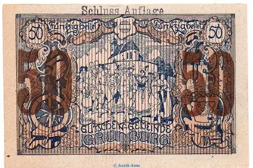 Notgeld der Gemeinde Grünburg S.303.IV.g Schluss-Aufl. 50 Heller Schein in kfr. o.D. Notgeld Oberösterreich