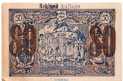 Notgeld der Gemeinde Grünburg S.303.IV.g Schluss-Aufl. 80 Heller Schein in kfr. o.D. Notgeld Oberösterreich