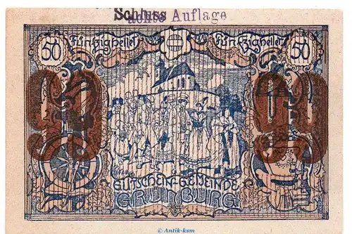 Notgeld der Gemeinde Grünburg S.303.IV.g Schluss-Aufl. 99 Heller Schein in kfr. o.D. Notgeld Oberösterreich
