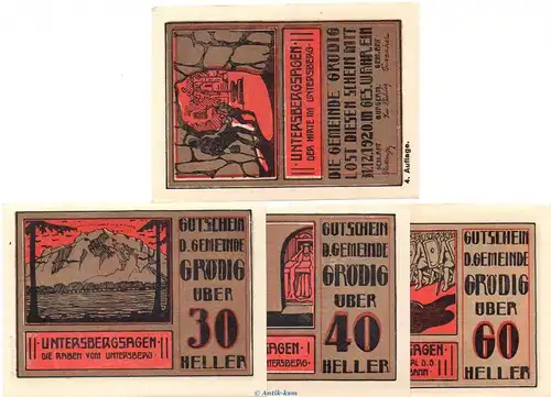 Notgeld der Gemeinde Grödig rot 290.g , Set mit 4 Scheinen o. Drfa. in kfr. o.D. Notgeld Salzburg