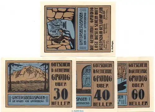 Notgeld der Gemeinde Grödig blau 290.c , Set mit 4 Scheinen o. Drfa. in kfr. o.D. Notgeld Salzburg