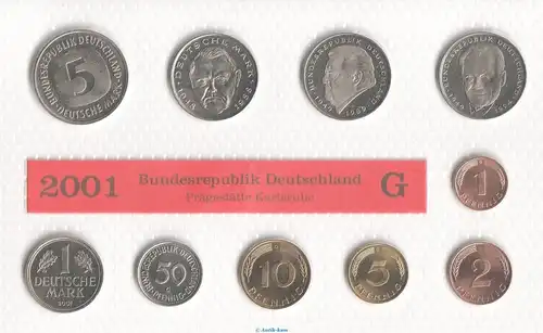 Kursmünzen Satz Deutschland , KMS von 2001 G , stempelglanz , Jäger 180 , Bundesrepublik Deutschland