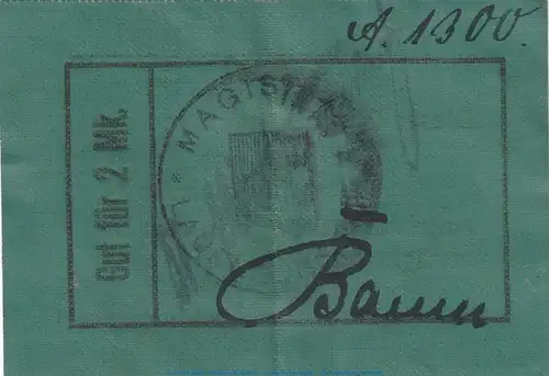 Notgeld Magistrat Lauenburg , 2 Mark Schein in gbr. Dießner 198.4.a o.D. Pommern Notgeld 1914-15