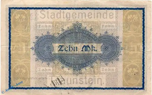 Notgeld Traunstein , 10 Mark Schein in gbr. Geiger 520.01.a , 20.04.1919 , Bayern Großnotgeld