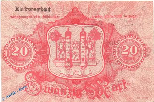 Banknote Stadt Hof , 20 Mark Schein in kfr. E , Geiger 239.06.a , 09.11.1918 , Bayern Großnotgeld