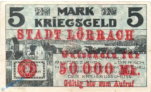 Banknote Lörrach , Amtsbezirke , 50.000 Mark Überdruck in gbr. Geiger 327.W7 , 1923 , Baden Großnotgeld Inflation