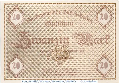 Banknote Baden Baden , 20 Mark Schein in kfr. E , Geiger 026.04.b , 22.10.1918 , Baden Großnotgeld