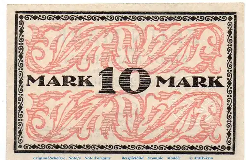 Banknote Stadt Mannheim , 10 Mark nicht entwertet in kfr. Geiger 343.02.a , o.D. Baden Großnotgeld