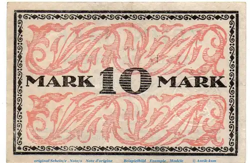Banknote Stadt Mannheim , 10 Mark nicht entwertet in gbr. Geiger 343.02.a , o.D. Baden Großnotgeld