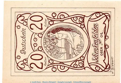 Notgeld Marktgemeinde Schenkenfelden S.958.II.b , 20 Heller Schein in kfr. o.D. Notgeld Oberösterreich