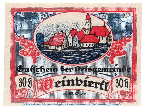 Notgeld Ort Weinviertl S.1110.II.b , 30 Heller Schein in kfr. o.D. Notgeld Oberösterreich