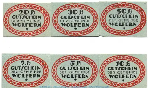 Notgeld Gemeinde Wolfern S.1248.VI.a , Set mit 6 Scheinen in kfr. o.D. Notgeld Oberösterreich