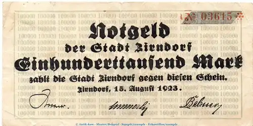 Notgeld Stadt Zirndorf , 100.000 Mark in gbr. Keller 5798.b von 1923 , Bayern Inflation