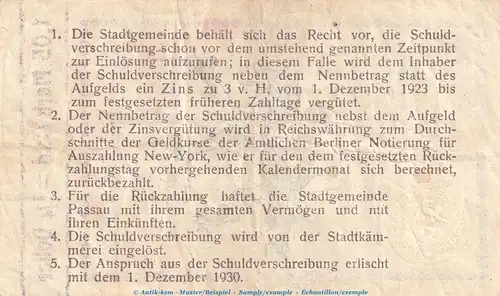Notgel Stadt Passau, 1,05 Gold Mark Schein in gbr. Müller 3795.3 von 1923 , Bayern wertbeständiges Notgeld