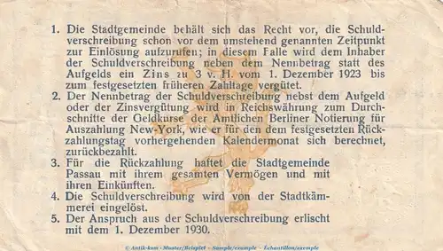 Notgel Stadt Passau, 4,20 Gold Mark Schein in gbr. Müller 3795.5 von 1923 , Bayern wertbeständiges Notgeld
