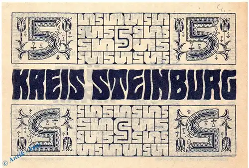Banknote Steinburg , 5 Mark Schein in kfr. Geiger 508.03 , 12.11.1918 , Schleswig Holstein Großnotgeld