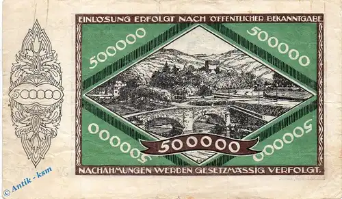 Banknote Neuwied , Kreis , 500.000 Mark Schein in gbr. Keller 3902.d , 01.08.1923 , Rheinland Großnotgeld Inflation