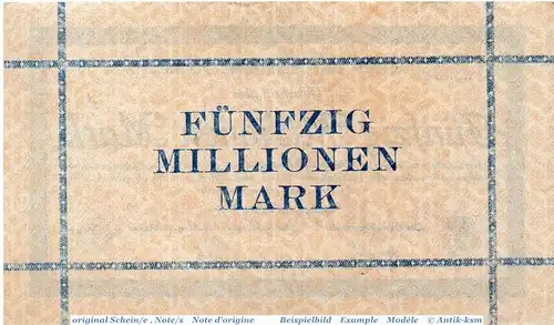 Banknote Aachen , 50 Millionen Mark Schein in gbr. Keller 1.b , 20.07.1923 , Rheinland Großnotgeld Inflation