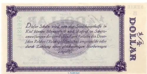 Banknote Stadt Kiel , 1,05 Gold Mark Serie B in kfr. Müller 2775.2.b von 1923 Schleswig Holstein Inflation