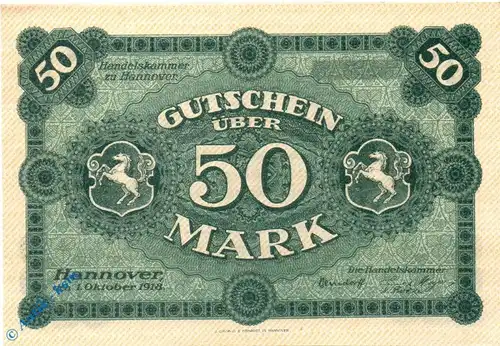 Notgeld Hannover , Handelskammer , 50 Mark Musterschein ohne Kennummer , Geiger 216.04.M , vom 01.10.1918 , Niedersachsen Großnotgeld