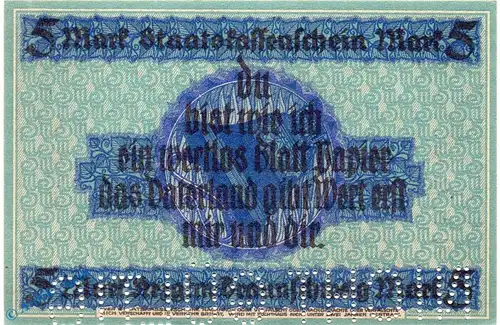 Banknote Braunschweig , 5 Mark Schein in kfr. E , Geiger 059.01.b , 15.10.1918 , Niedersachsen Großnotgeld