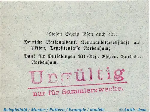 Banknote Einswarden , 20 Mark Schein in kfr. E , Geiger 120.06 , 10.1918 , Niedersachsen Großnotgeld