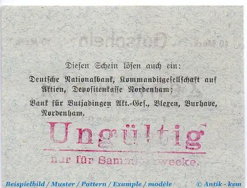 Banknote Einswarden , 10 Mark Schein in kfr. E , Geiger 120.04 , 10.1918 , Niedersachsen Großnotgeld