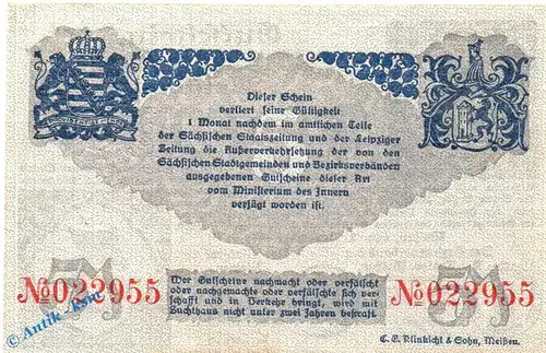 Banknote Meissen , 5 Mark Schein in kfr. Geiger 356.01.b , 08.11.1918 , Sachsen Großnotgeld