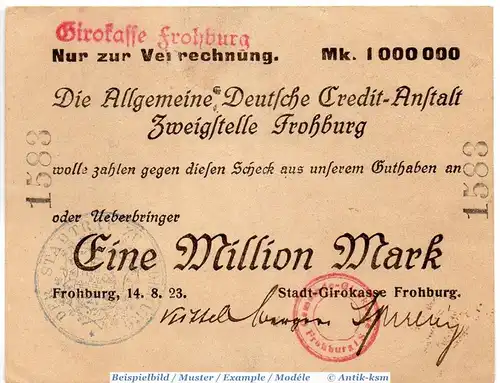 Banknote Frohburg , 1 Million Mark Scheck in gbr. Keller 1645. 14.08.1923 , Sachsen Großnotgeld Inflation