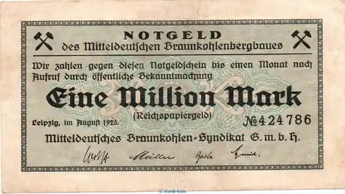 Leipzig , Banknote 1 Million Mark Schein gbr. Keller 3086... Sachsen 1923 Inflation